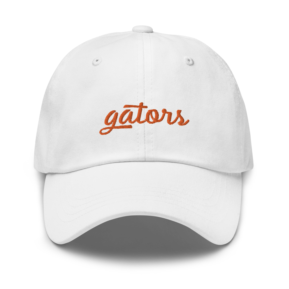 Gators Script Sports Hat - White Front