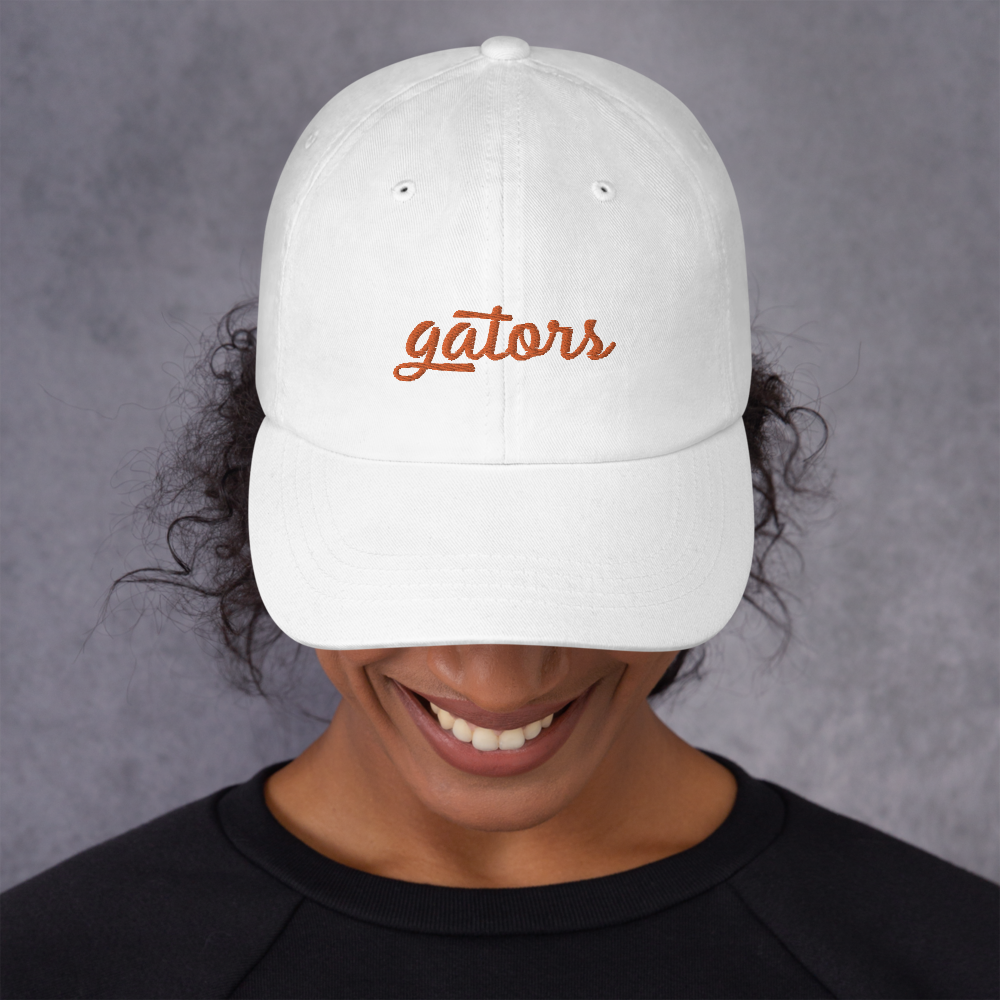 Gators Script Sports Hat - White Front