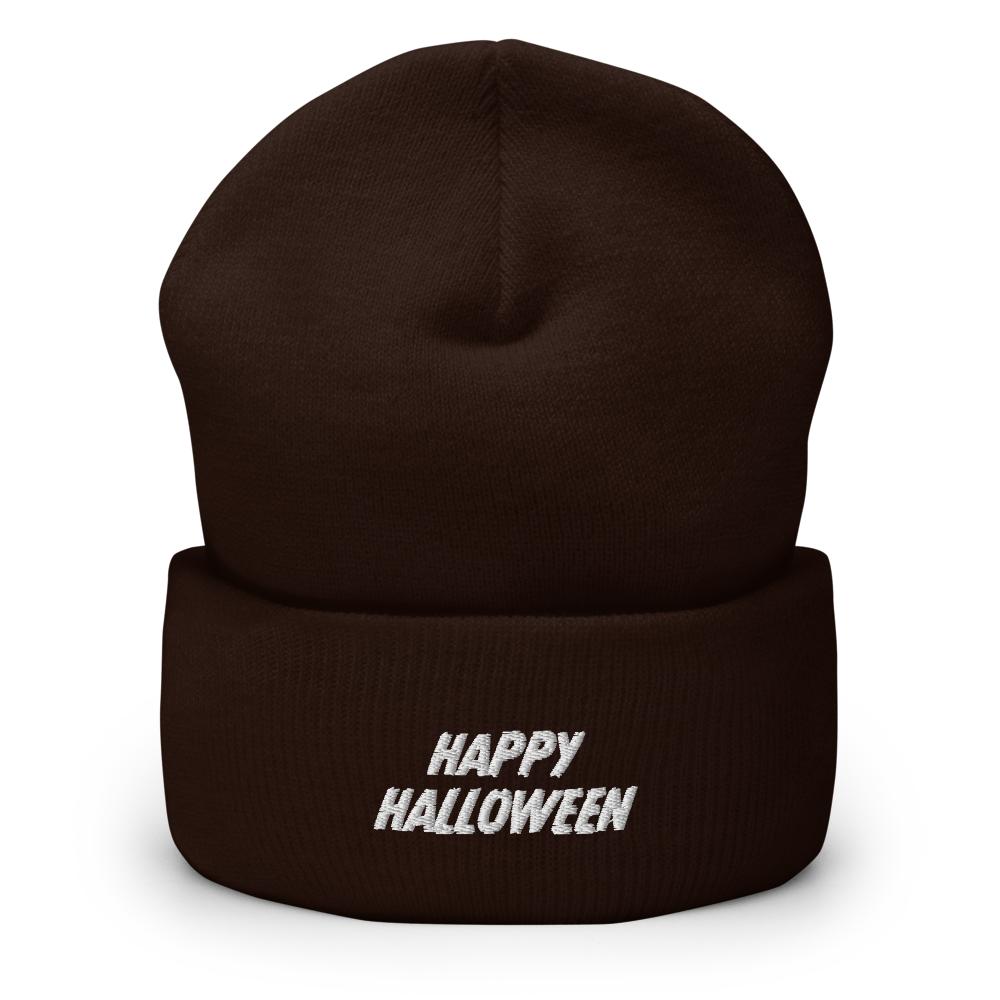 Happy Halloween Script Beanie - Brown