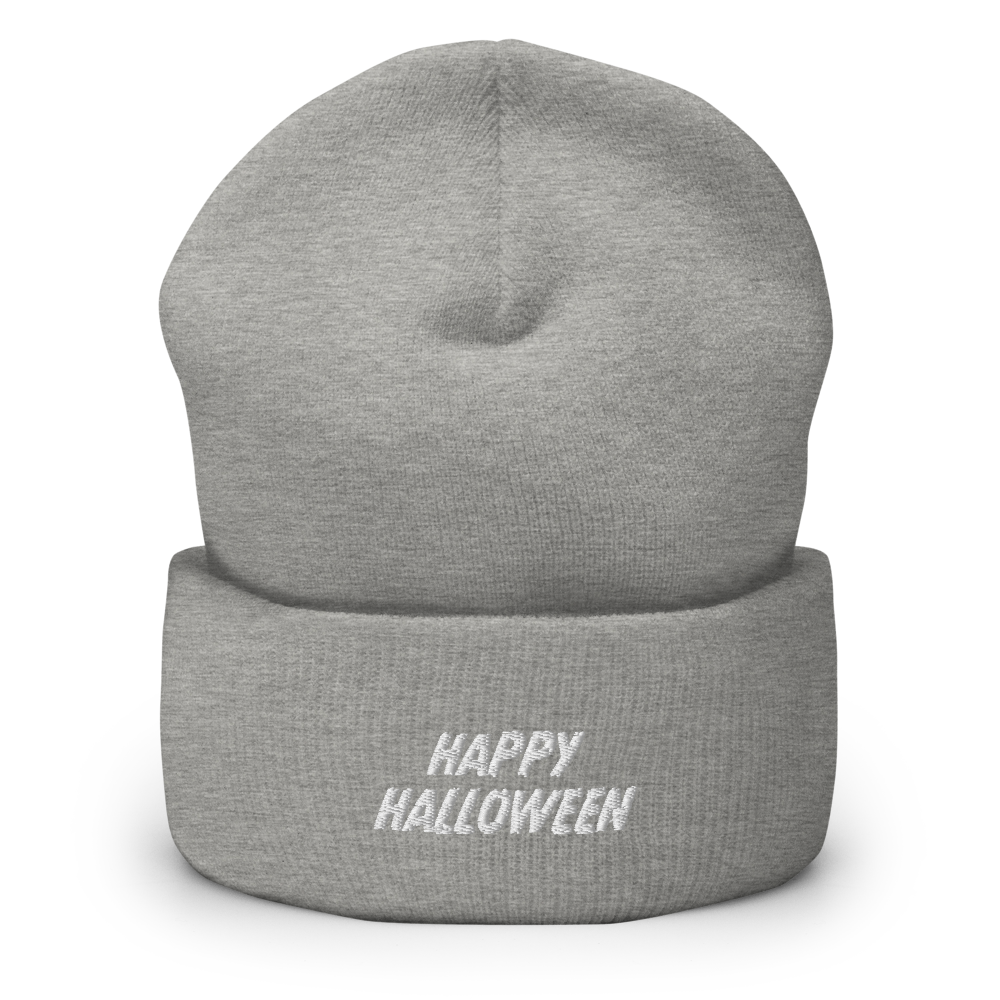 Happy Halloween Script Beanie - Grey Front