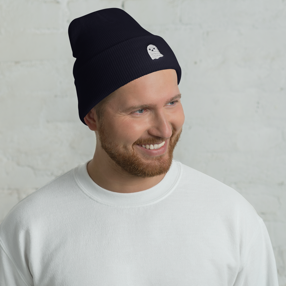 Man wearing Cute Ghost Icon Beanie - Navy Front