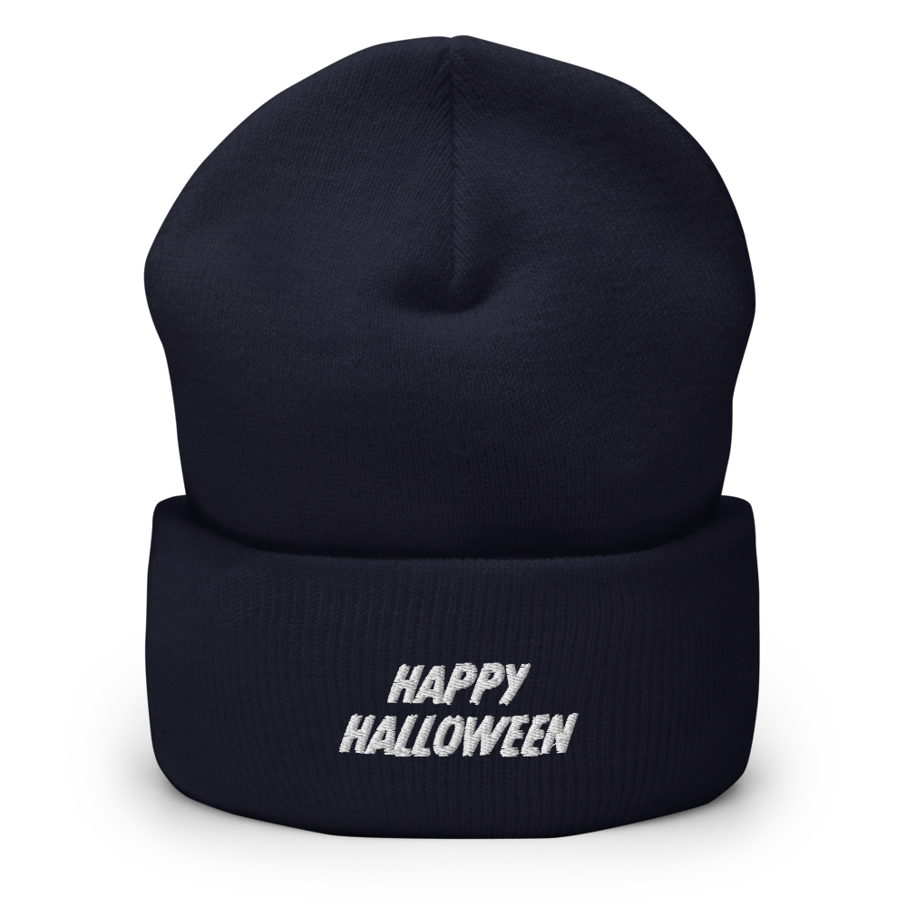 Happy Halloween Script Beanie - Navy Front