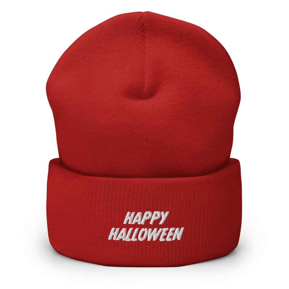 Happy Halloween Script Beanie - Red Front