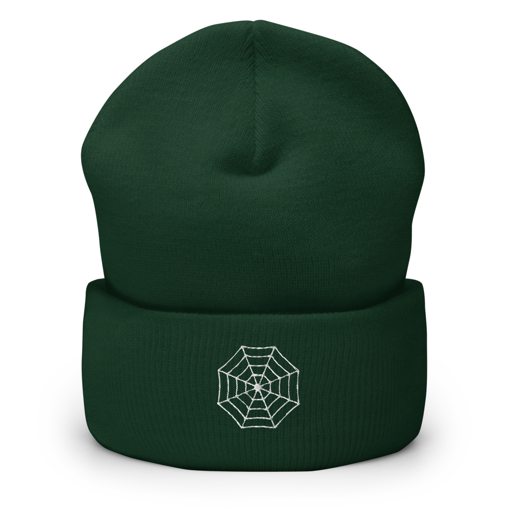 Spider Web Icon Beanie - Green Front