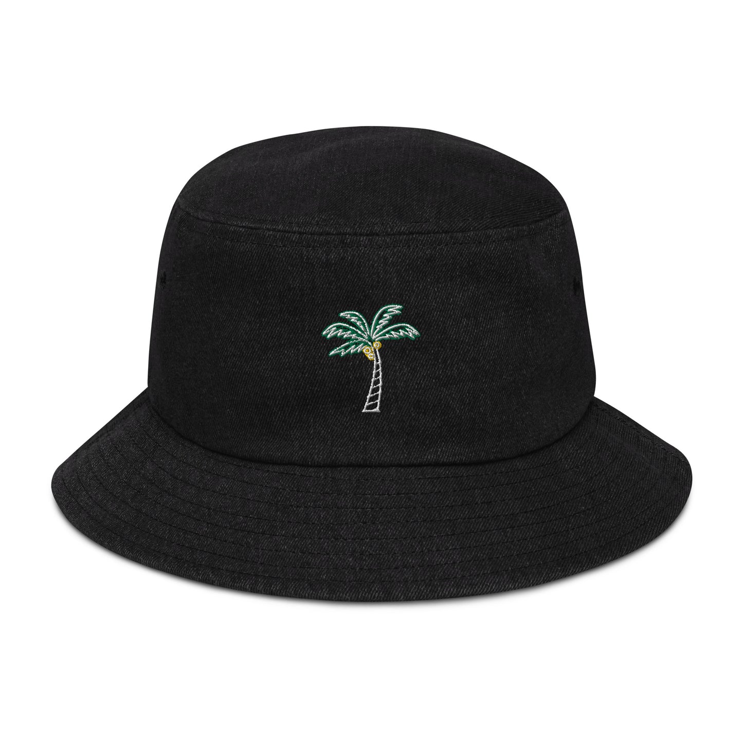 Palm Tree Denim Bucket Hat - Black