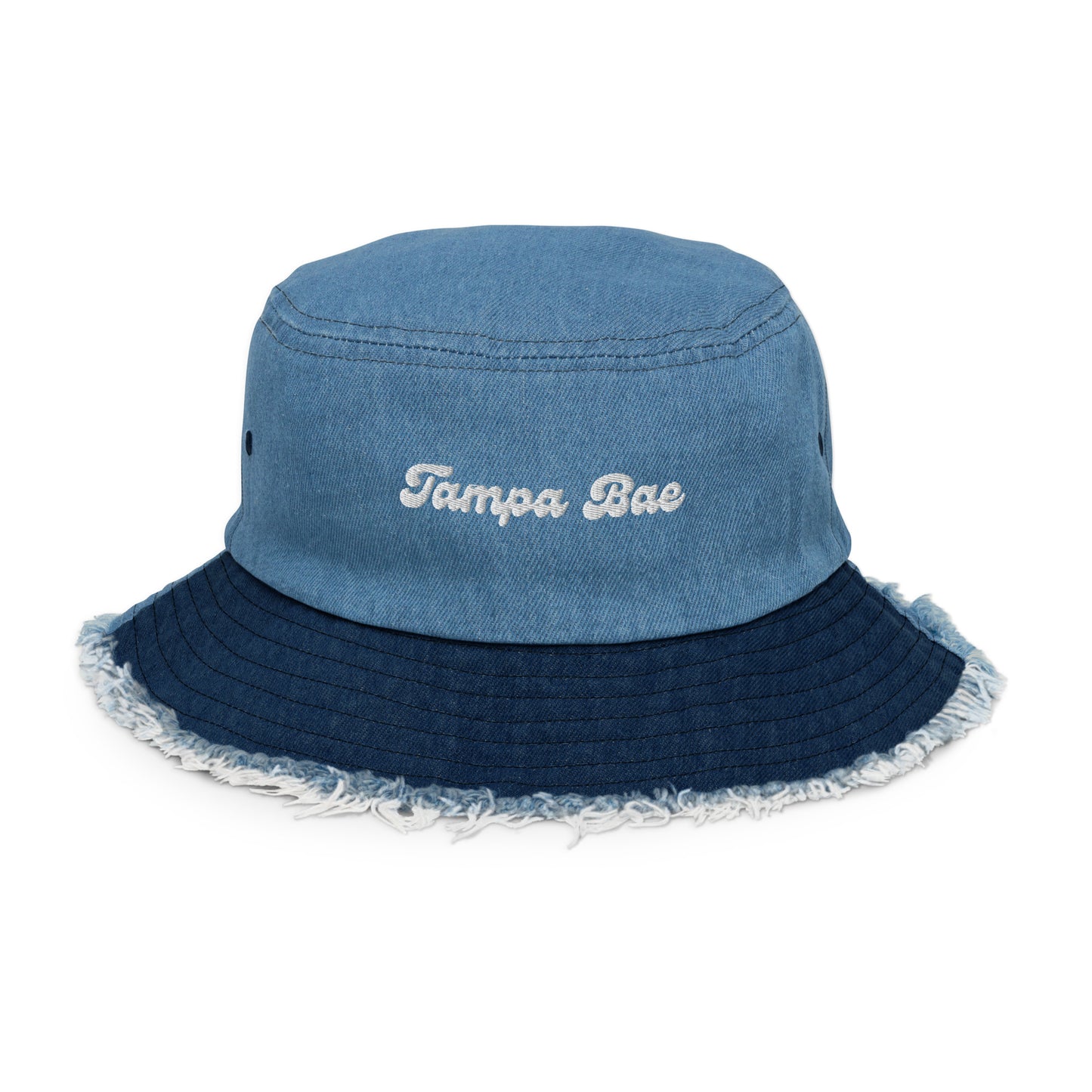 Tampa Bae Distressed Denim Bucket Hat - Light Blue