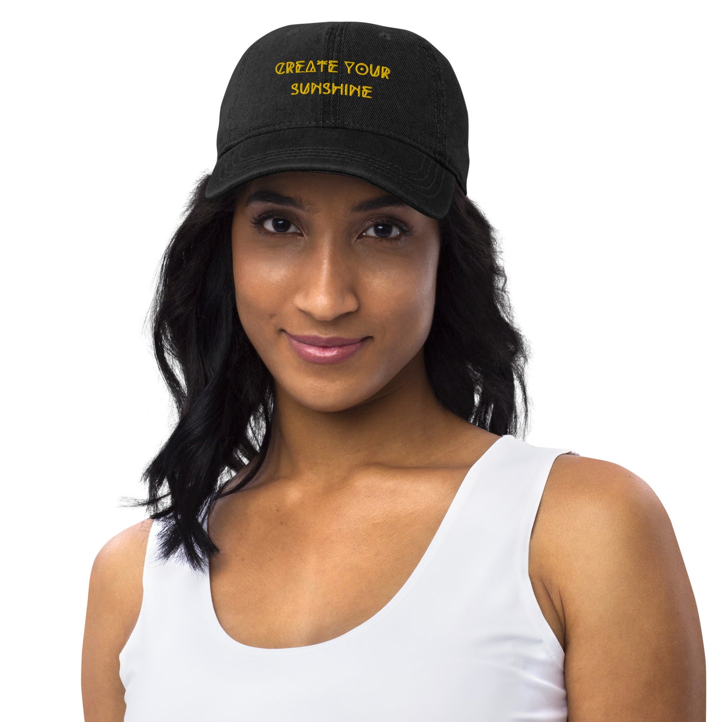 Woman Wearing Denim Create Your Sunshine Hat - Black Front