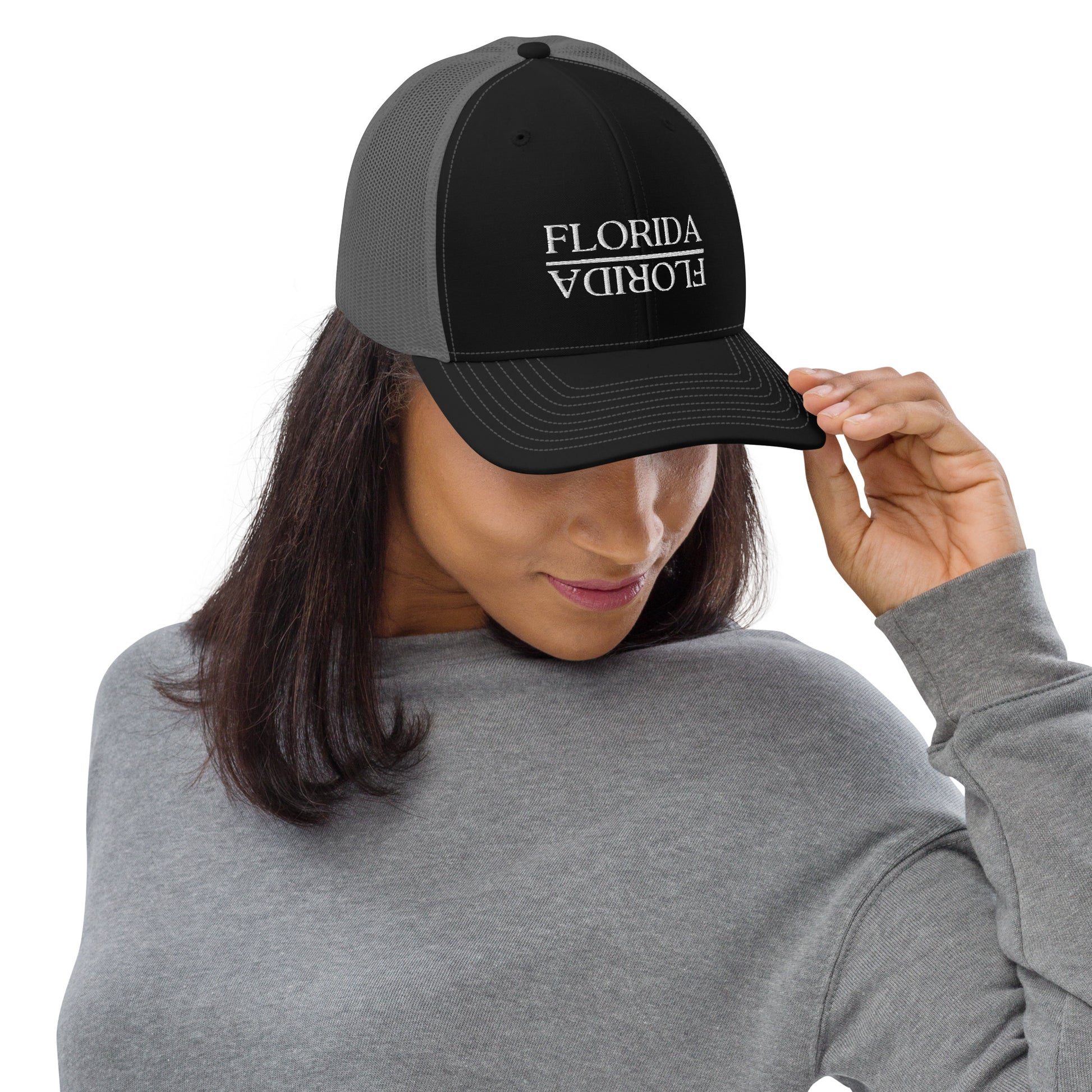 Woman Wearing Florida Trucker Hat - Black