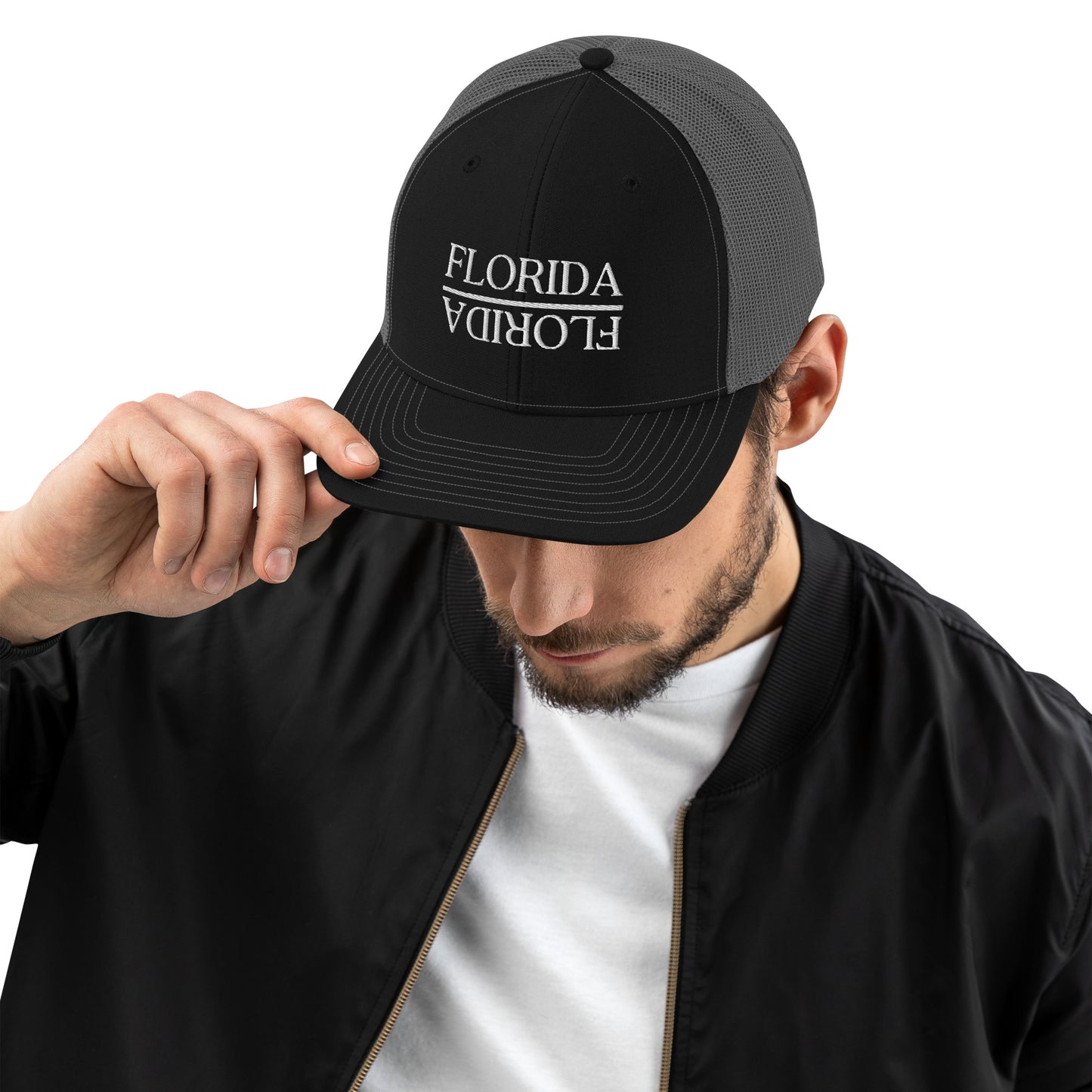 Man Wearing Florida Trucker Hat - Black