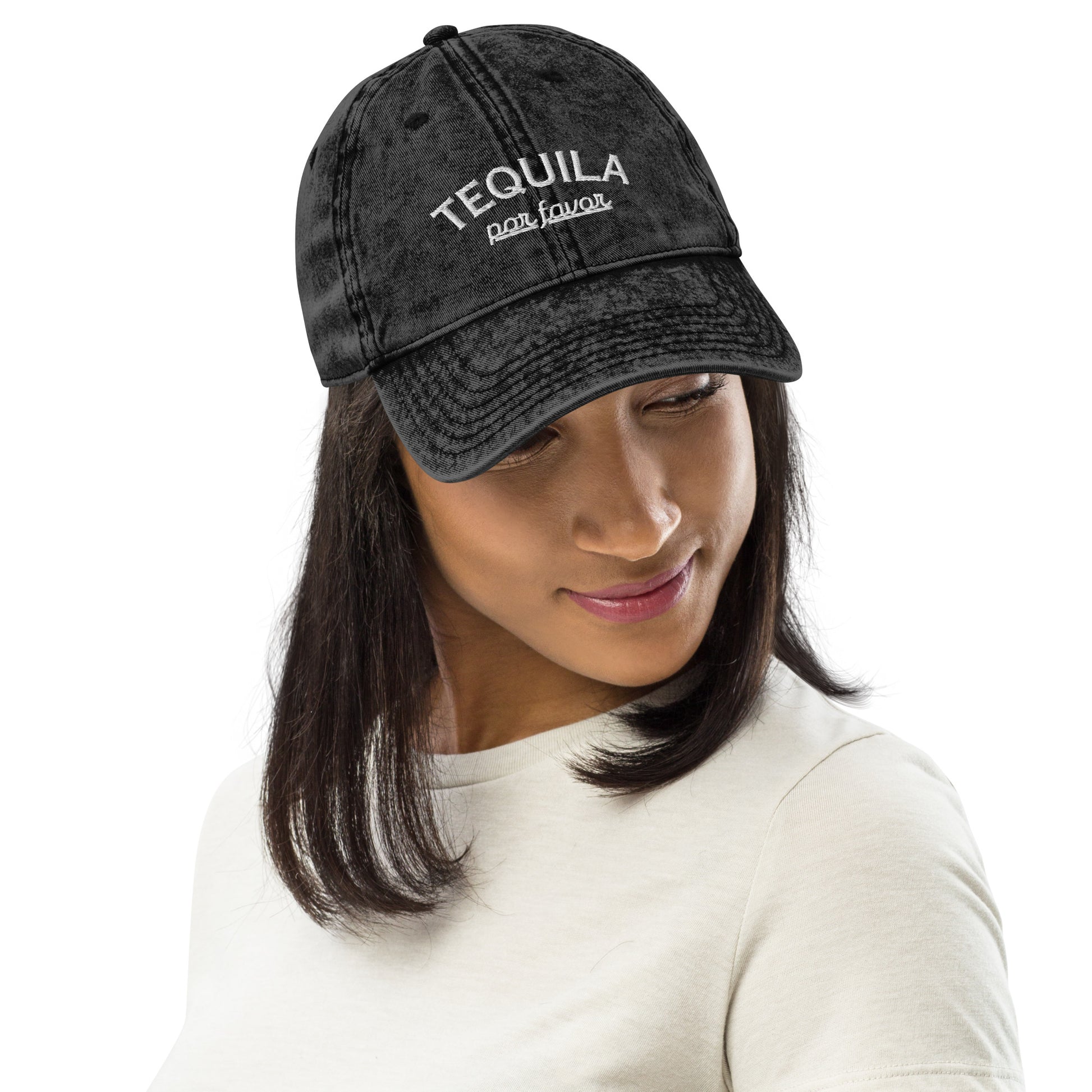 Woman Wearing Tequila Por Favor Hat - Black