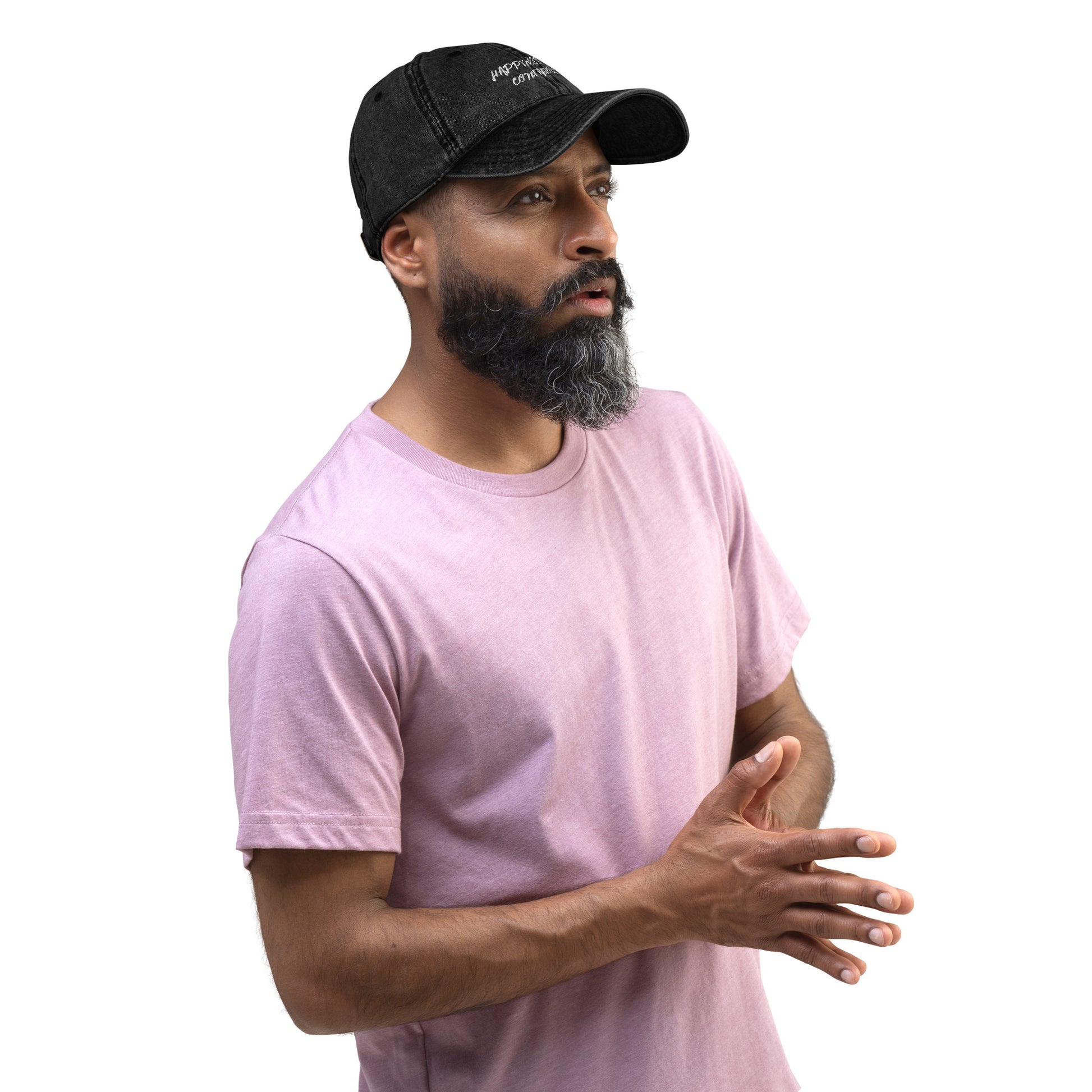 Man Wearing Happiness Is Contagious Hat - Black Front