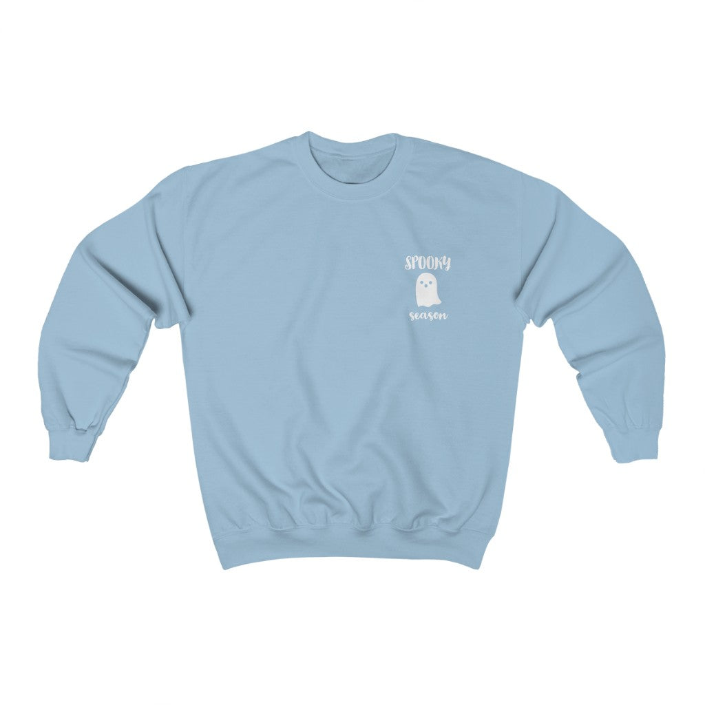 Cozy "Spooky Szn' Ghost Crewneck - Light Blue Front
