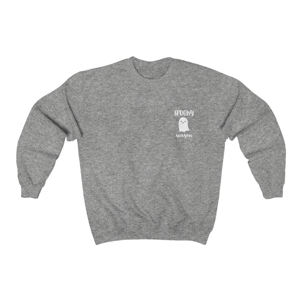 Cozy "Spooky Szn' Ghost Crewneck - Grey Front
