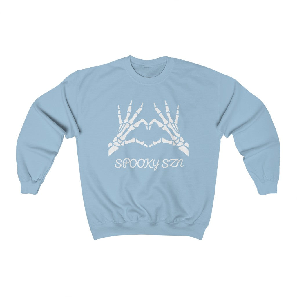 Cozy "Spooky Szn' Skeleton Crewneck - Light Blue Front