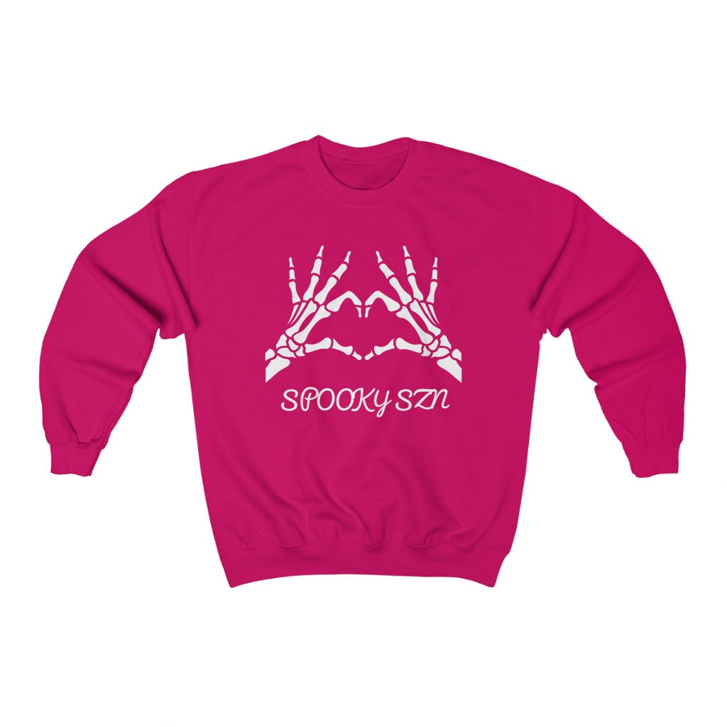 Cozy "Spooky Szn' Skeleton Crewneck - Magenta Front