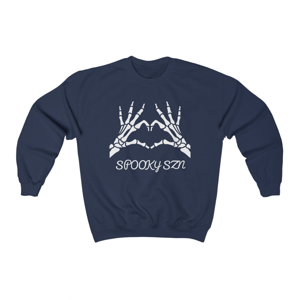 Cozy "Spooky Szn' Skeleton Crewneck - Navy Front