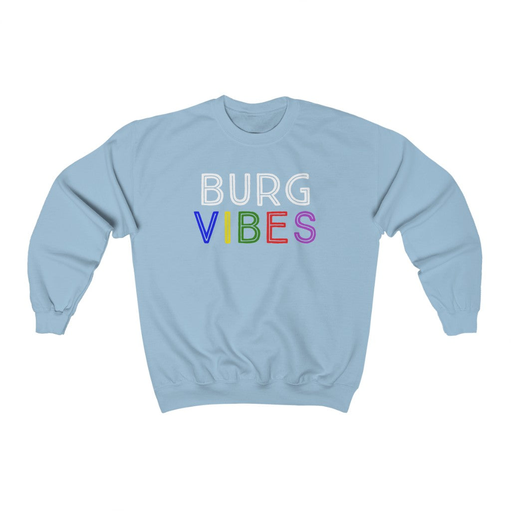 Cozy 'Burg Vibes' Crewneck Sweatshirt - Light Blue Front