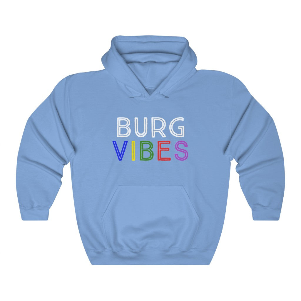 Cozy 'Burg Vibes' Hoodie - Light Blue Front