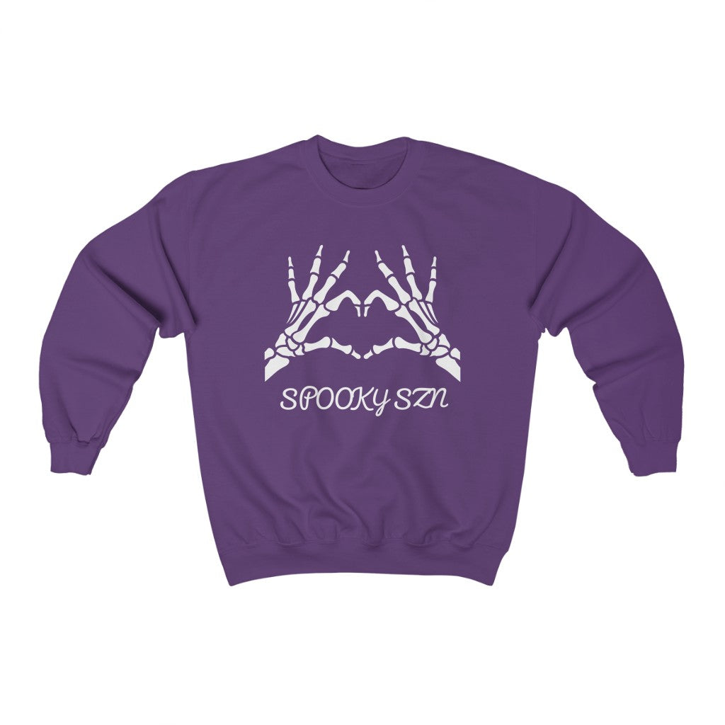 Cozy "Spooky Szn' Skeleton Crewneck - Purple Front