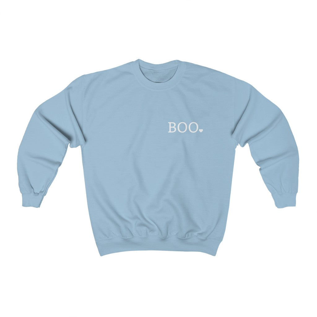 Cozy "Boo' Crewneck - Light Blue Front