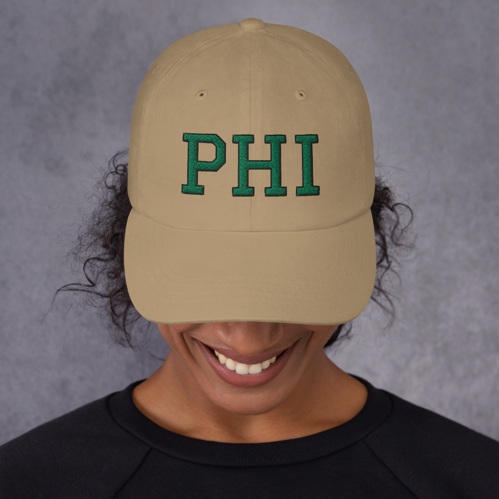 Woman wearing Philly Script Sports Hat - Khaki Front