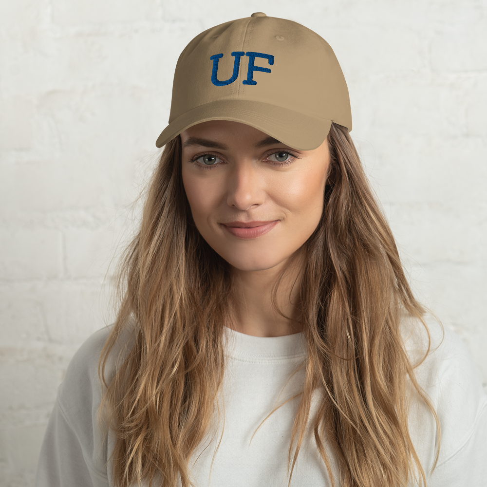 Woman wearing UF Block Sports Hat - Khaki Front