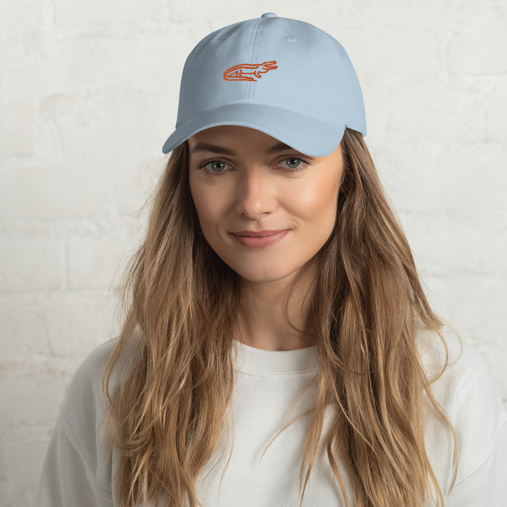 Woman wearing Gator Silhouette Sports Hat - Light Blue Front