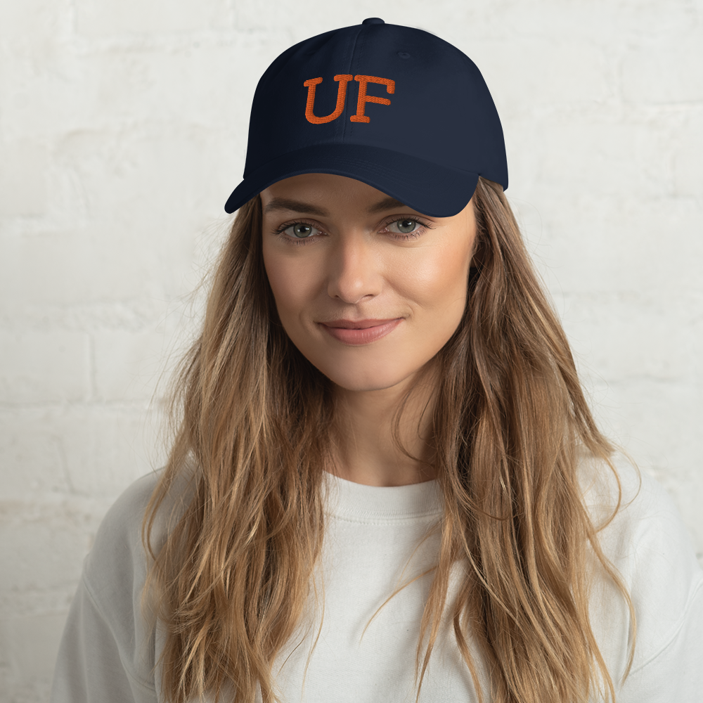 Woman wearing UF Block Sports Hat - Navy Front