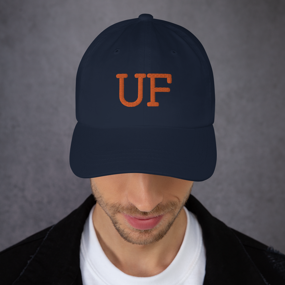 Man wearing UF Block Sports Hat - Navy Front