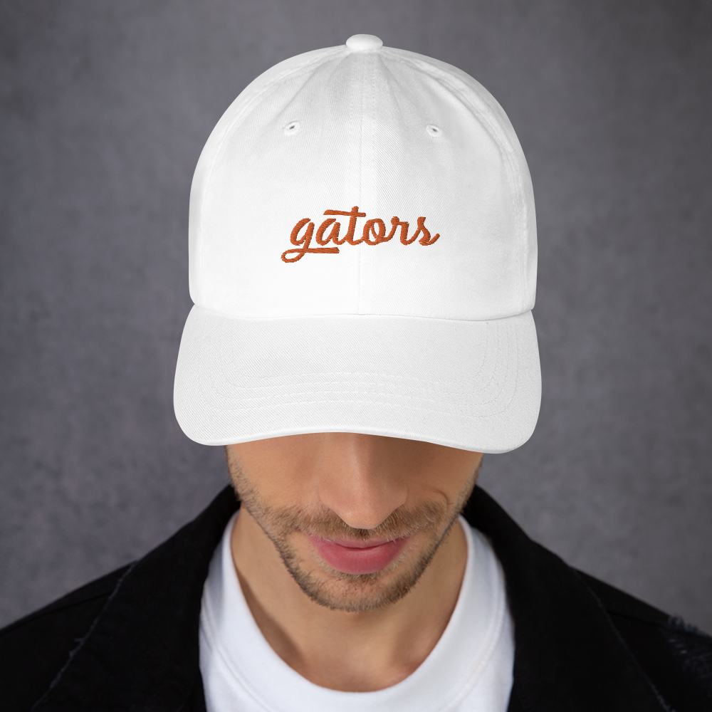 Gators Script Sports Hat - White Front