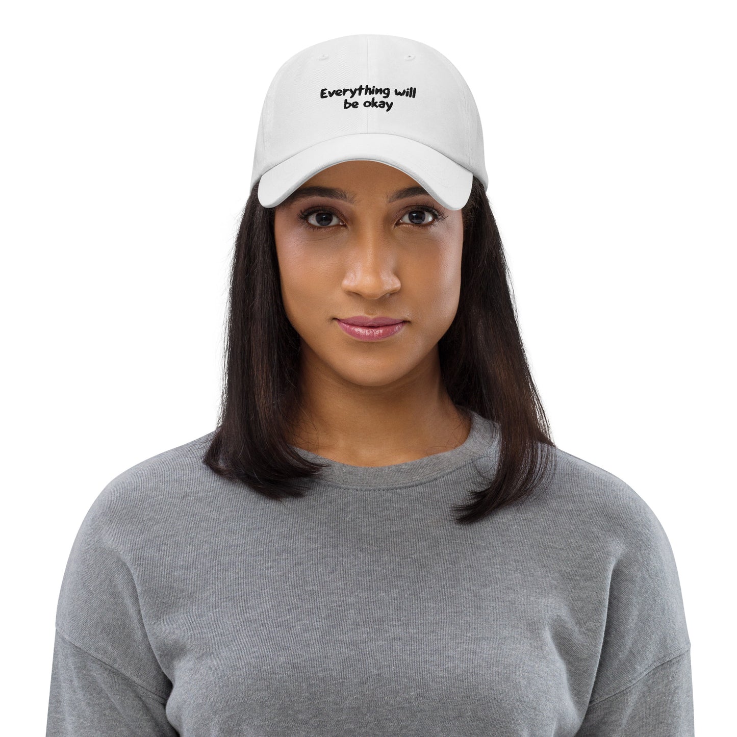 Woman wearing Everything Will Be Okay Hat -  White