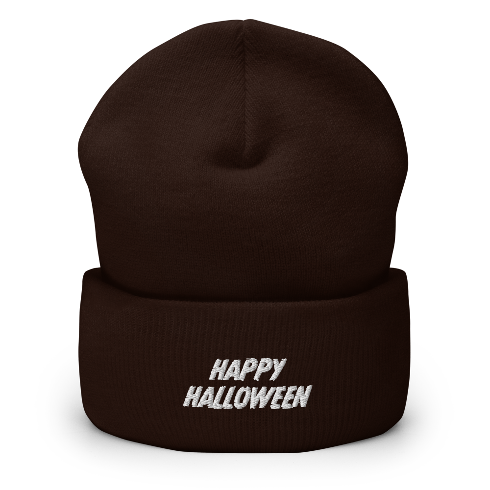 Happy Halloween Script Beanie - Brown 