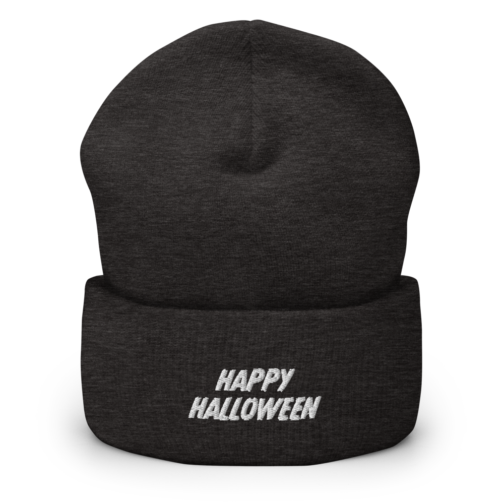 Happy Halloween Script Beanie - Grey Front