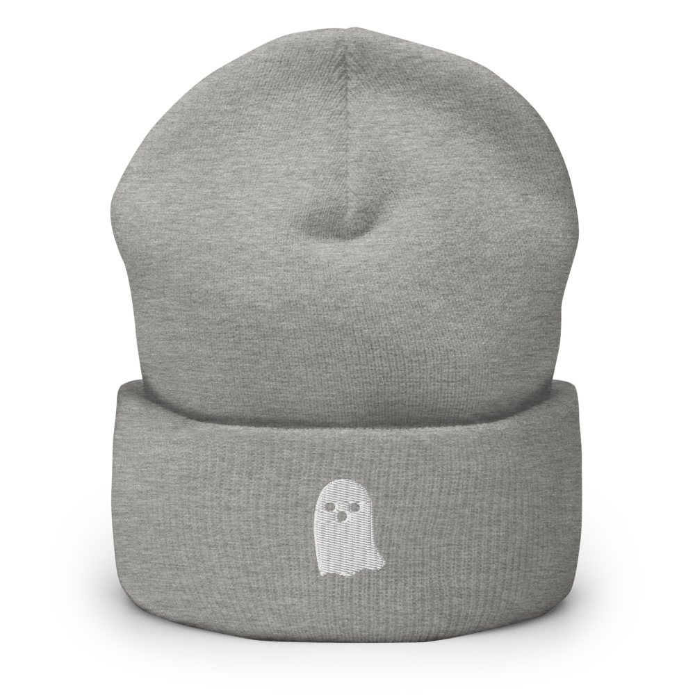Cute Ghost Icon Beanie - Grey Front