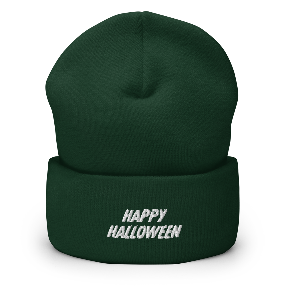 Happy Halloween Script Beanie - Green Front