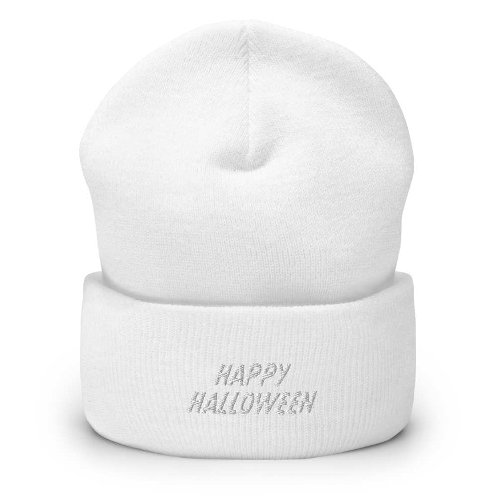 Happy Halloween Script Beanie - White Front