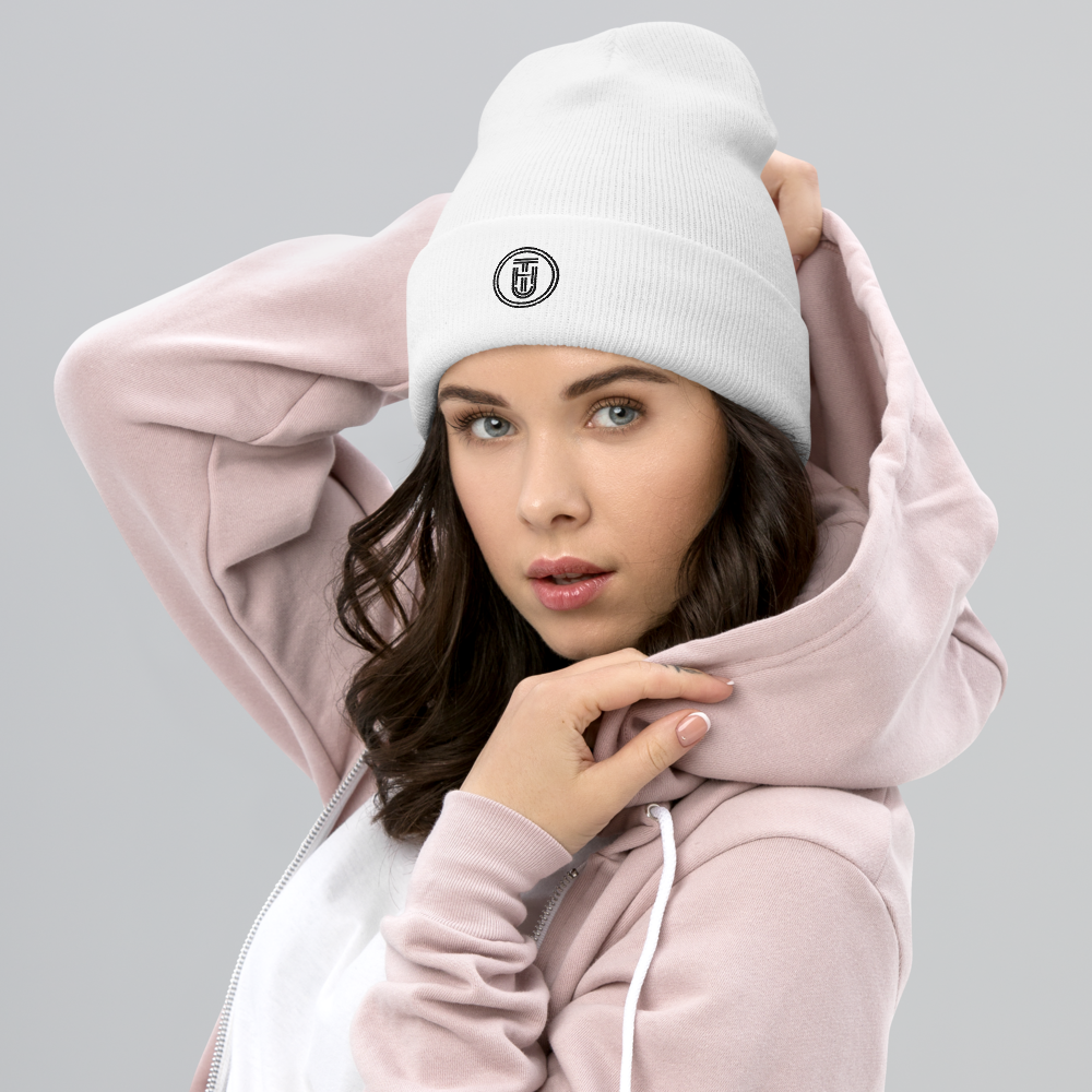 Woman wearing The Hook Up Classic Beanie - Souvenir Shop - White Front