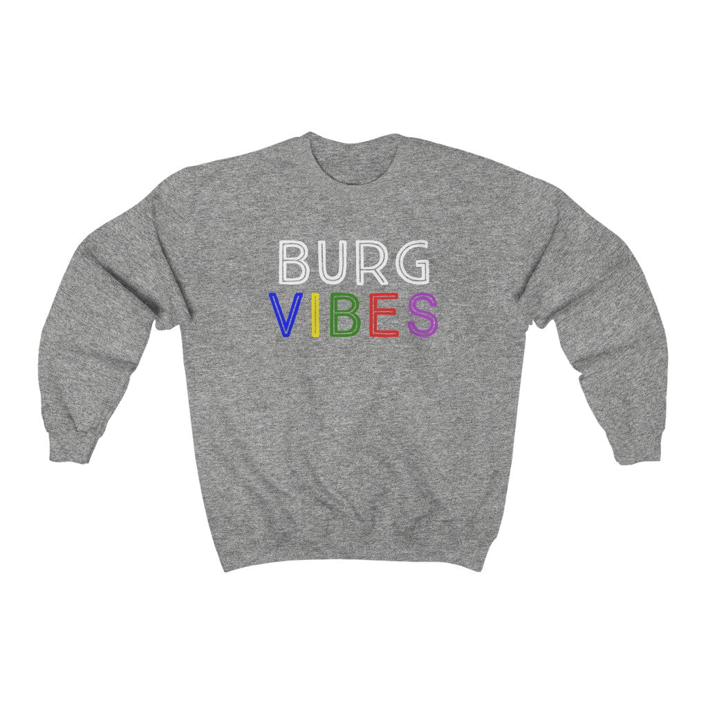 Cozy 'Burg Vibes' Crewneck Sweatshirt - Grey Front