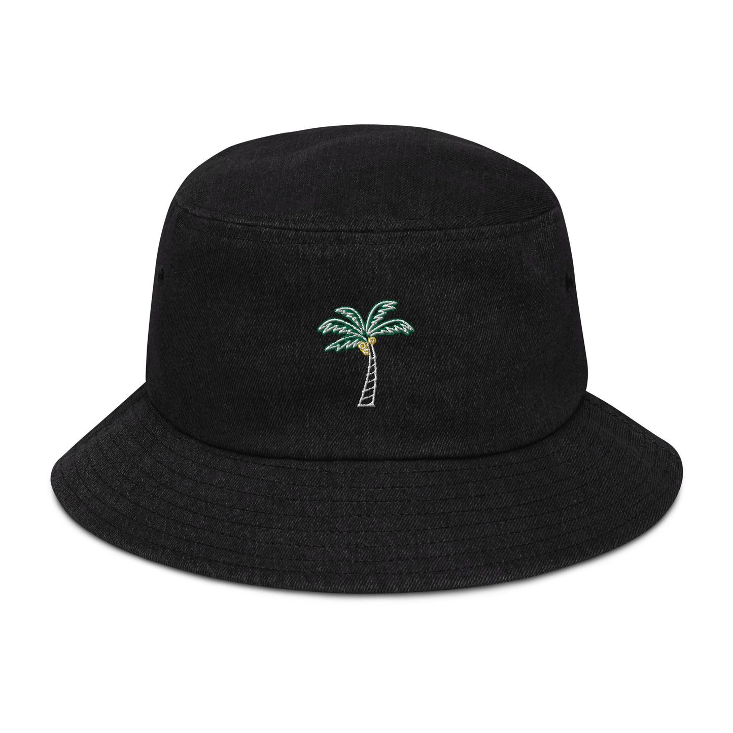 Palm Tree Denim Bucket Hat - Black 