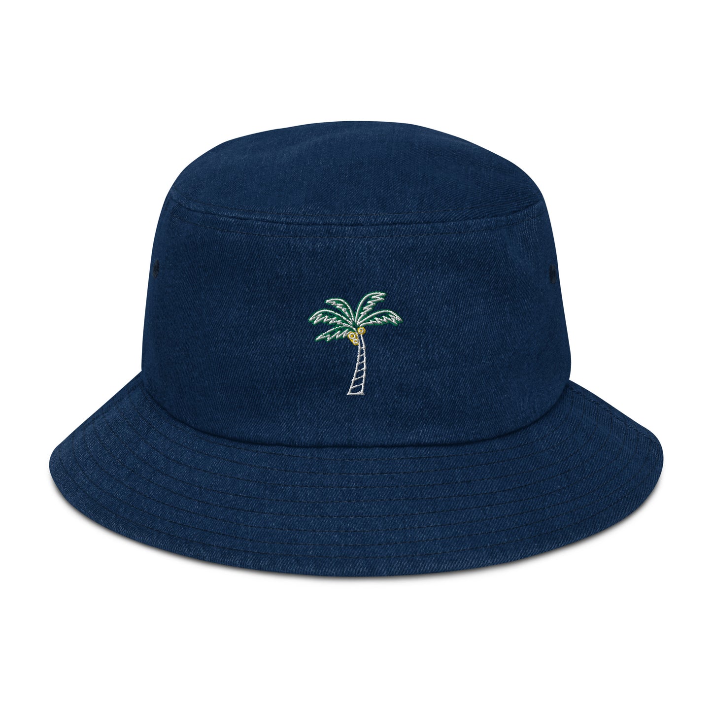 Palm Tree Denim Bucket Hat - Navy