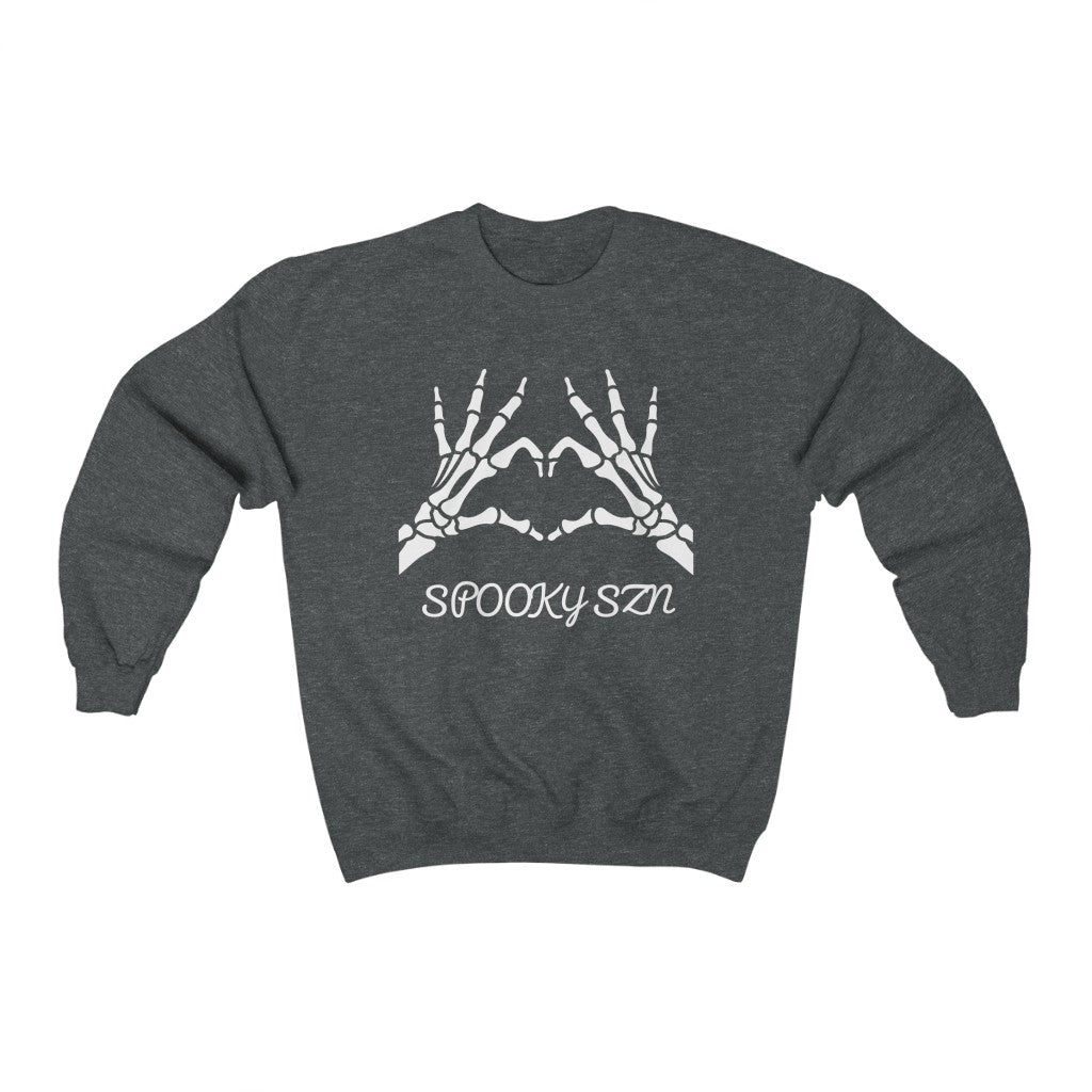 Cozy "Spooky Szn' Skeleton Crewneck - Heather Grey Front