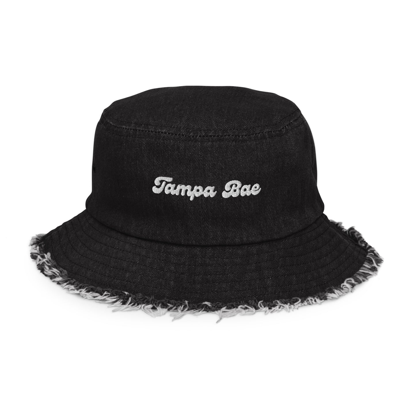Tampa Bae Distressed Denim Bucket Hat - Black