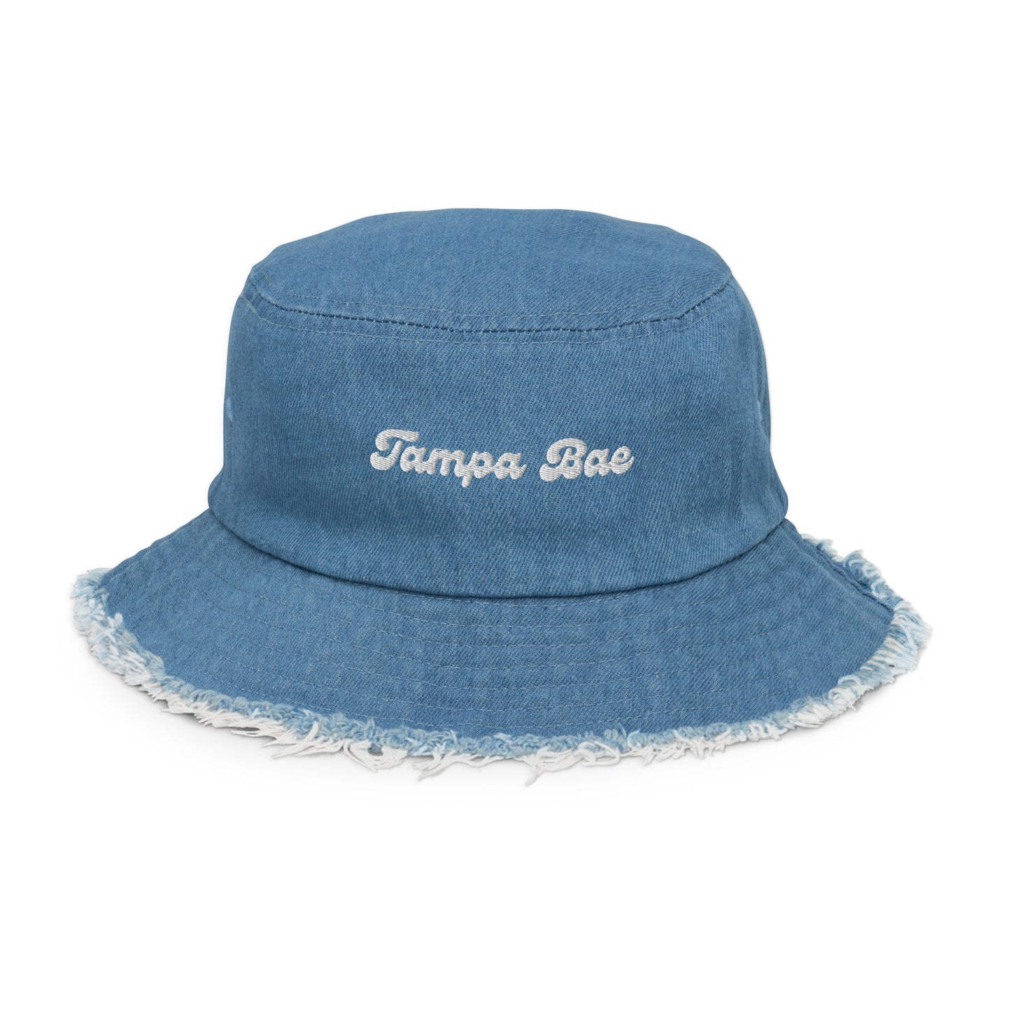 Tampa Bae Distressed Denim Bucket Hat - Light Blue