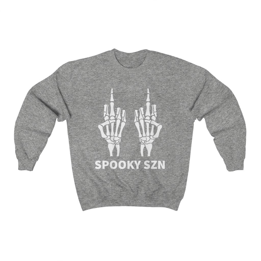 Cozy "Spooky Szn' Finger Crewneck - Grey Front