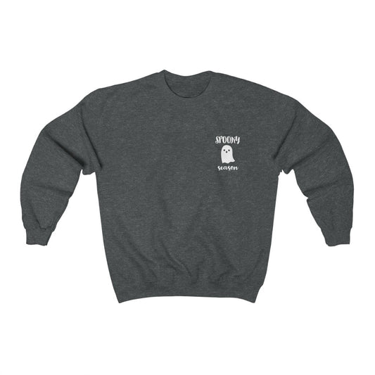 Cozy "Spooky Szn' Ghost Crewneck - Heather Grey Front