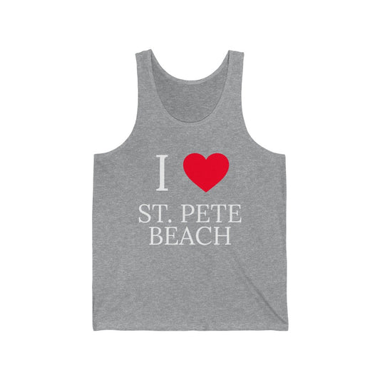 Grey tank top with “I ❤️ SPB” graphic, laid flat.