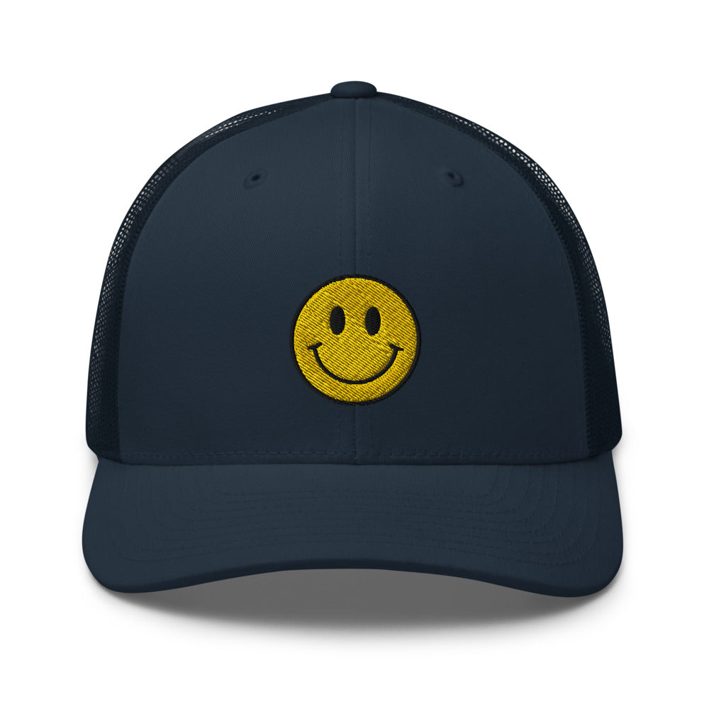Smiley Mesh Trucker Hat - Navy Front