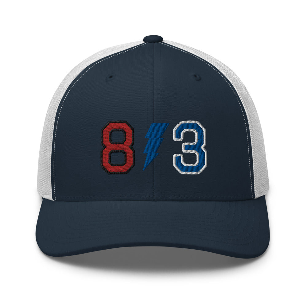 813 Mesh Trucker Hat - Blue Front