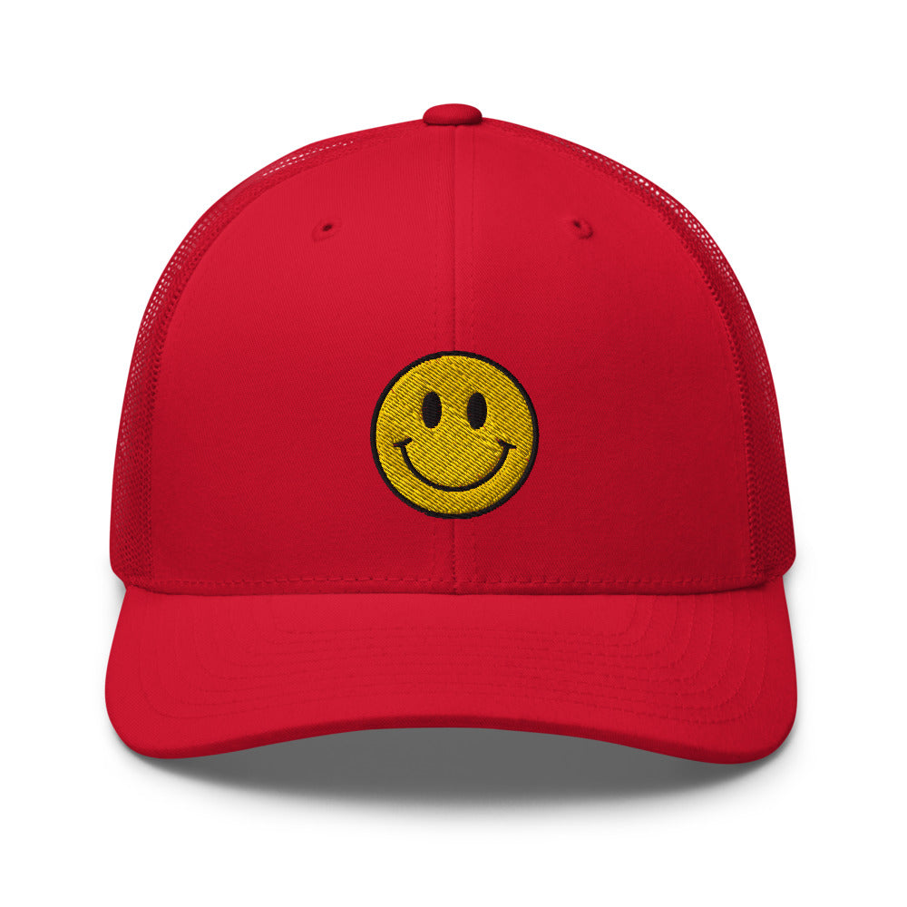 Smiley Mesh Trucker Hat - Red Front