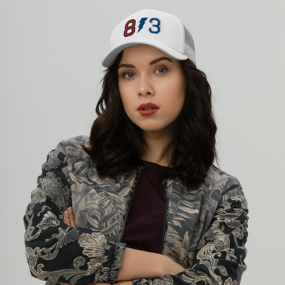 Woman Wearing 813 Mesh Trucker Hat 